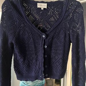 Freshman 1996 Navy Open-Knit Button Cardigan